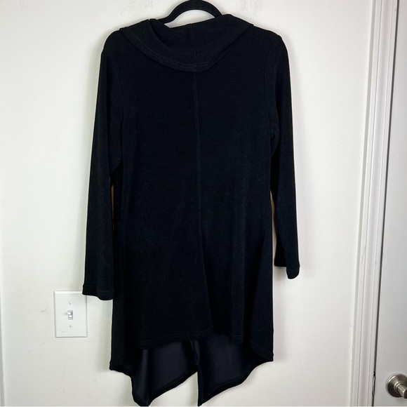 Yushi Textured Asymmetrical Hem Black Dress Sz M Button Detail Slouchy Cowl Neck - Picture 6 of 10